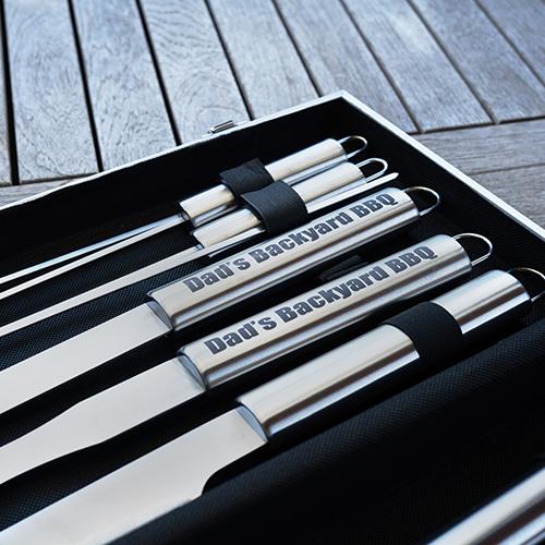Laser Engraved Custom Monogrammed 5 Piece Grilling Tool Set with Case Stainless Steel 